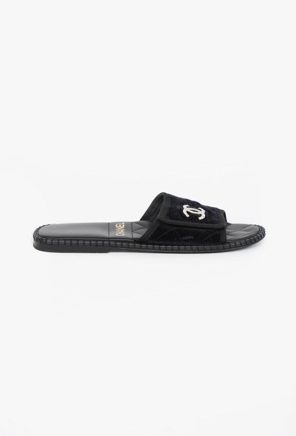 Chanel Quilted Velvet 'CC' Slides, 2023 - 1
