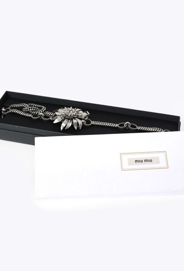 Miu Miu S/S 2025 Embellished Metallic Flower Belt - 3