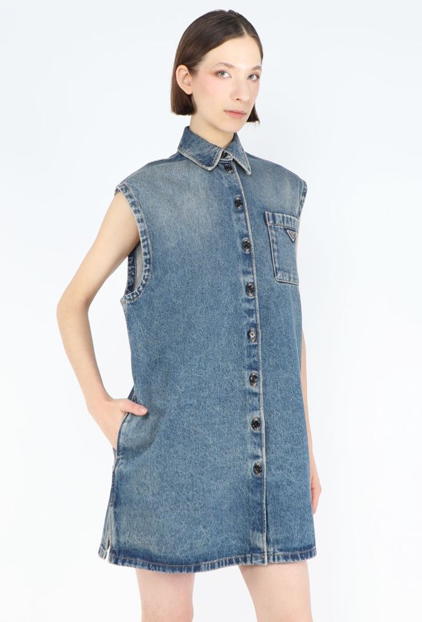 Prada 2023 Logo Denim Shift Dress - 4