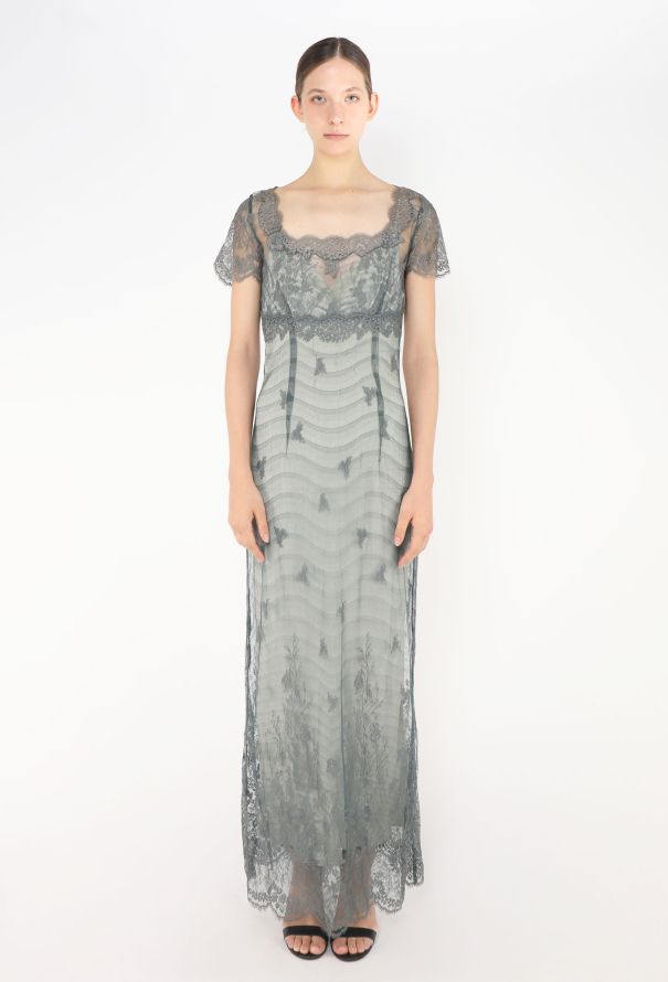 '90s Italian Scalloped Lace Gown - 1