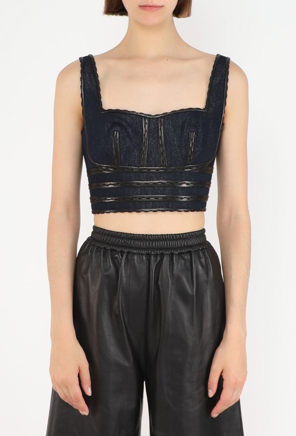 Alaïa Denim Leather Trim Bralette - 1