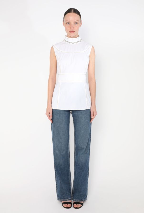 Prada Embellished Trim Cotton Top - 2 Prada Embellished Trim Cotton Top - 2