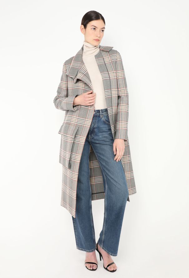 Céline Asymmetrical Pocket Plaid Coat - 3