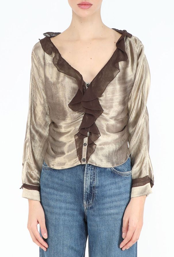 Prada Early 2000s Metallic Ruffled Blouse - 1