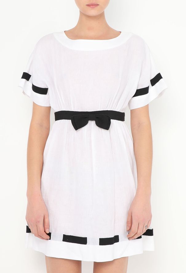 Chanel 1988 Linen Grosgrain Trim Dress - 2 Chanel 1988 Linen Grosgrain Trim Dress - 2