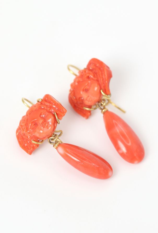 Vintage Fine Jewelry 18k Yellow Gold & Coral Angel Earrings - 3 Vintage Fine Jewelry 18k Yellow Gold & Coral Angel Earrings - 3