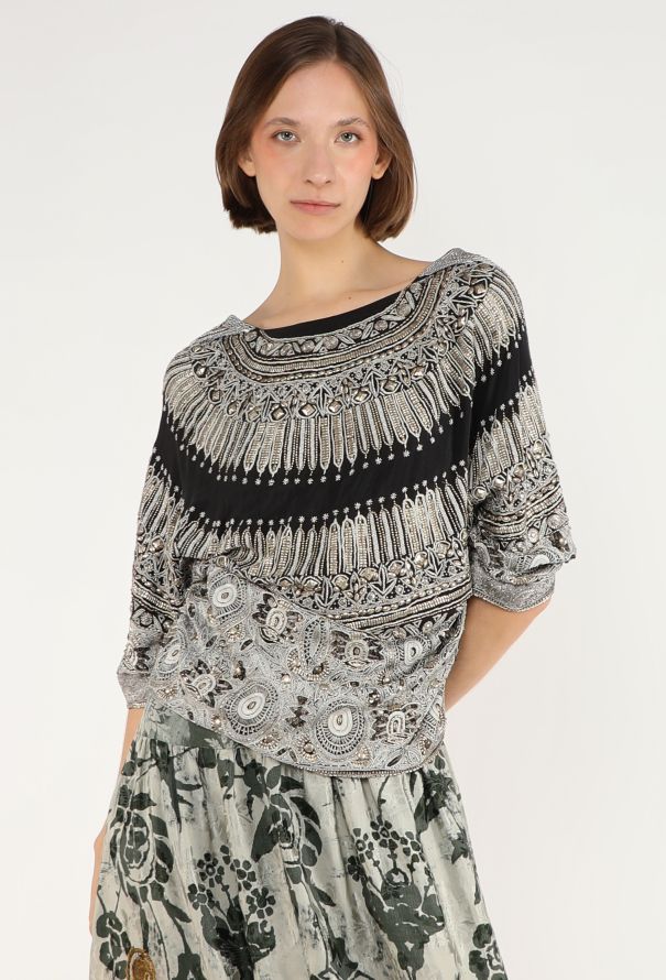 Dries Van Noten Embellished Silk Appliqué Top - 1