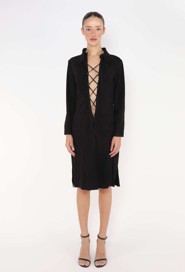 Saint Laurent 2001 Suede Saharan Lace-up Dress - 1