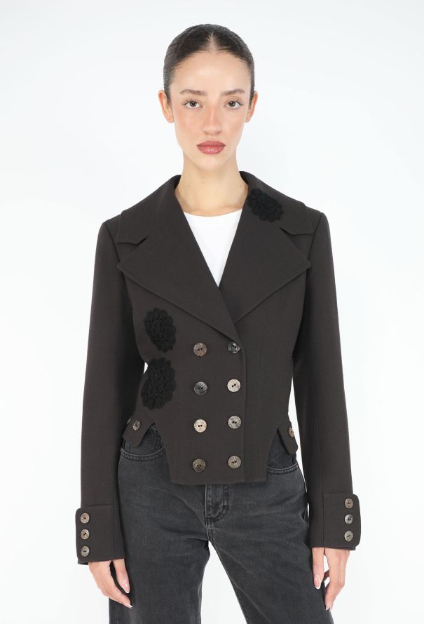 John Galliano 2000 Crochet Flower Appliqué Blazer - 2