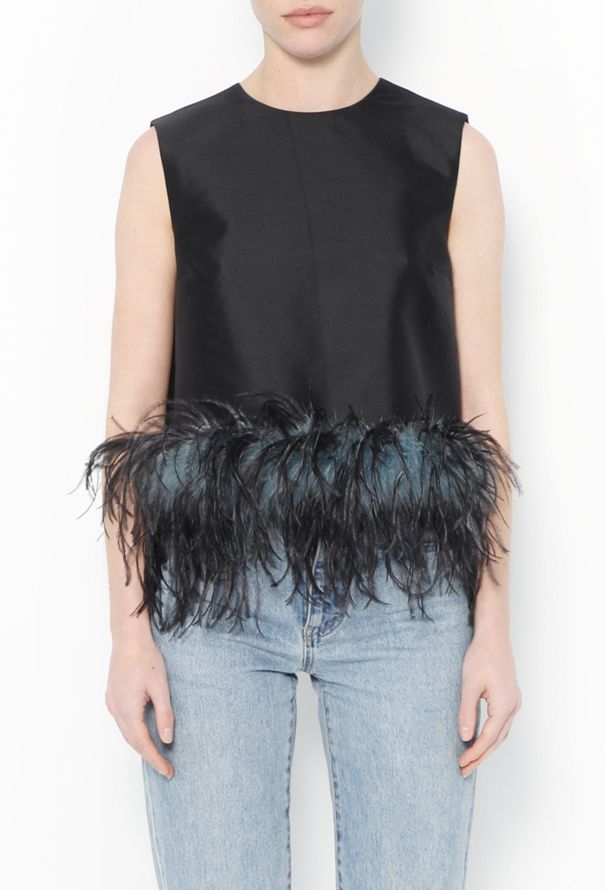 Prada 2017 Ostrich Feather Trim Top - 1