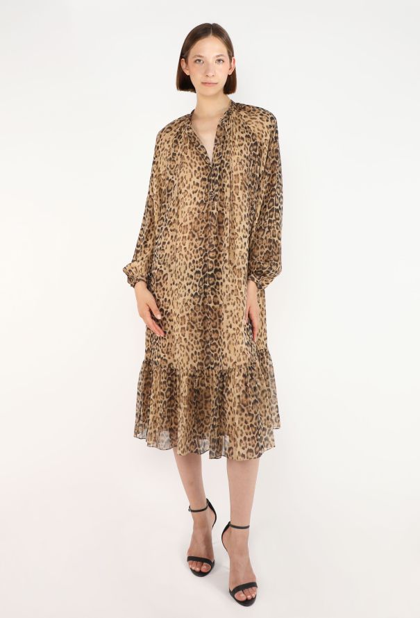 Céline Leopard Print Silk Lavallière Dress, 2020 - 1