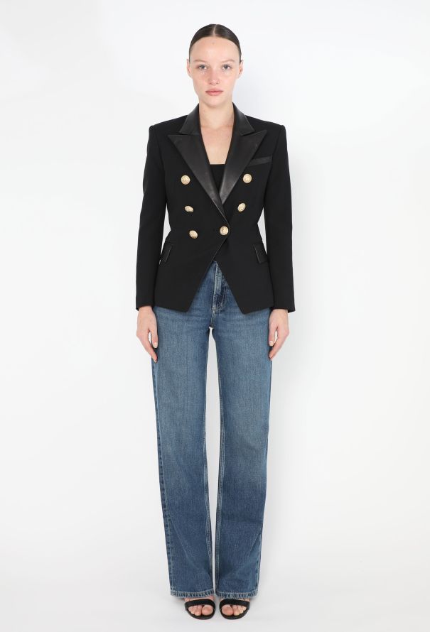 Balmain 2019 Tailored Leather Trim Blazer - 3