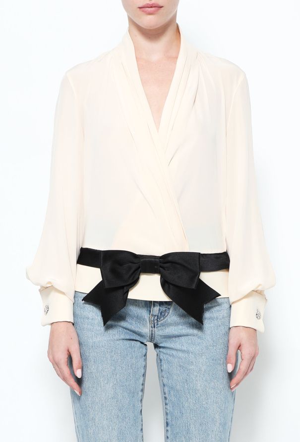 Christian Dior '90s Silk Bowtie Blouse - 1