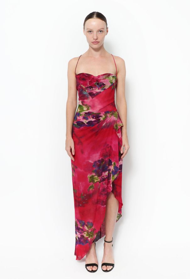 Emanuel Ungaro Vintage Asymmetrical Floral Silk Dress - 1