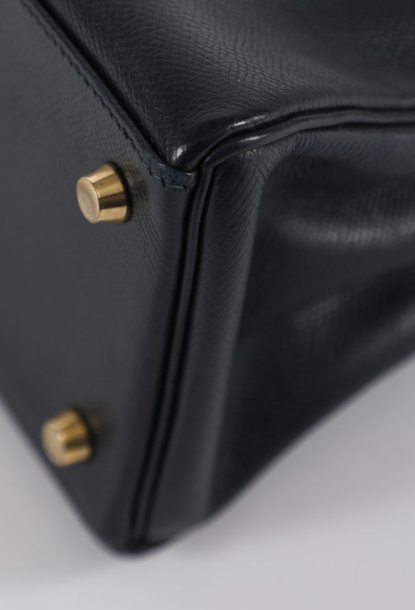 Hermès '90s Bleu Marine/Vert Bengale Courchevel Kelly 28 Retourné - 8