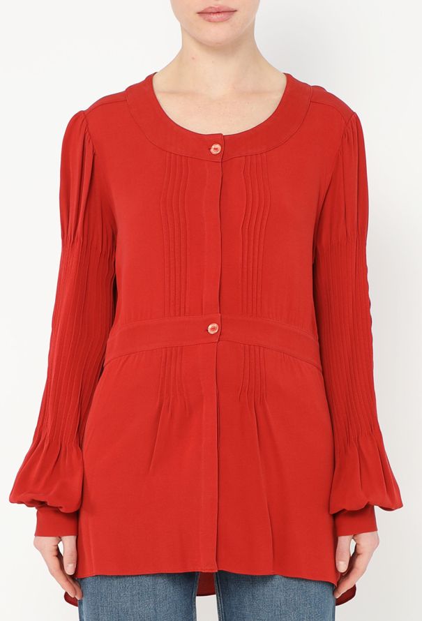 Chanel Bishop-Sleeve Silk Blouse - 1