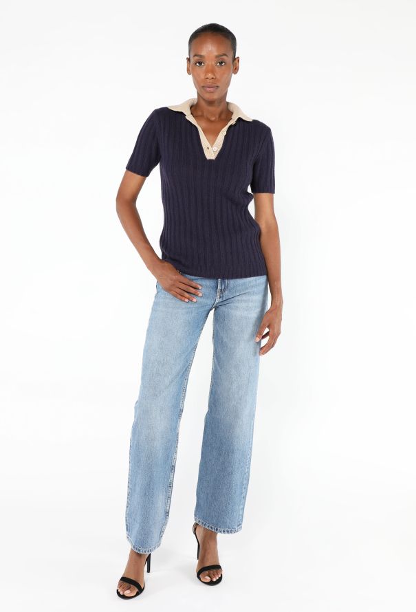 Prada Ribbed Cashmere Polo Top - 2