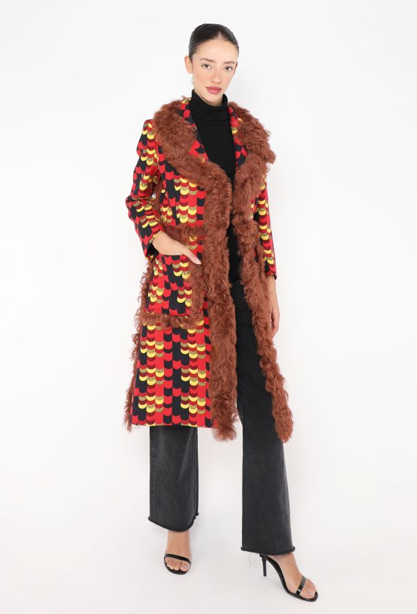 Prada F/W 2014 Graphic Shearling Trim Coat - 1