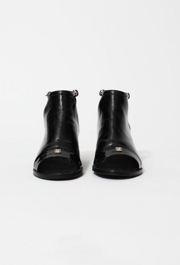 Open Toe Patent Ankle Boots, Authentic & Vintage