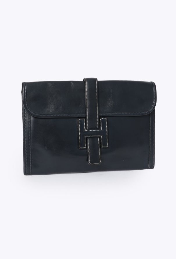 Hermès Vintage Navy Box Jige Clutch - 2