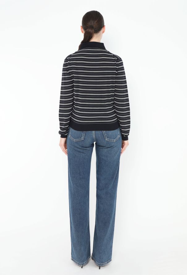 Miu Miu 2024 Striped Logo Polo Top Navy - 4