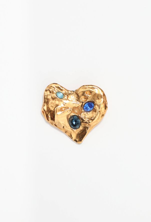 Saint Laurent Vintage Sculpted Strass Heart Pin - 1