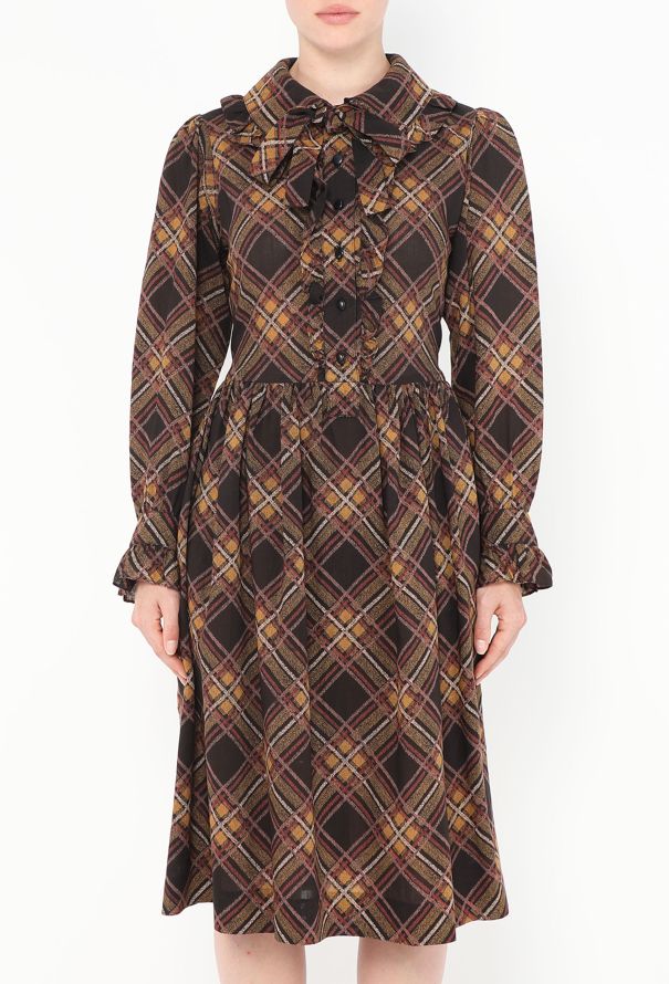 Saint Laurent '70s Plaid Lavallière Smock Dress - 2