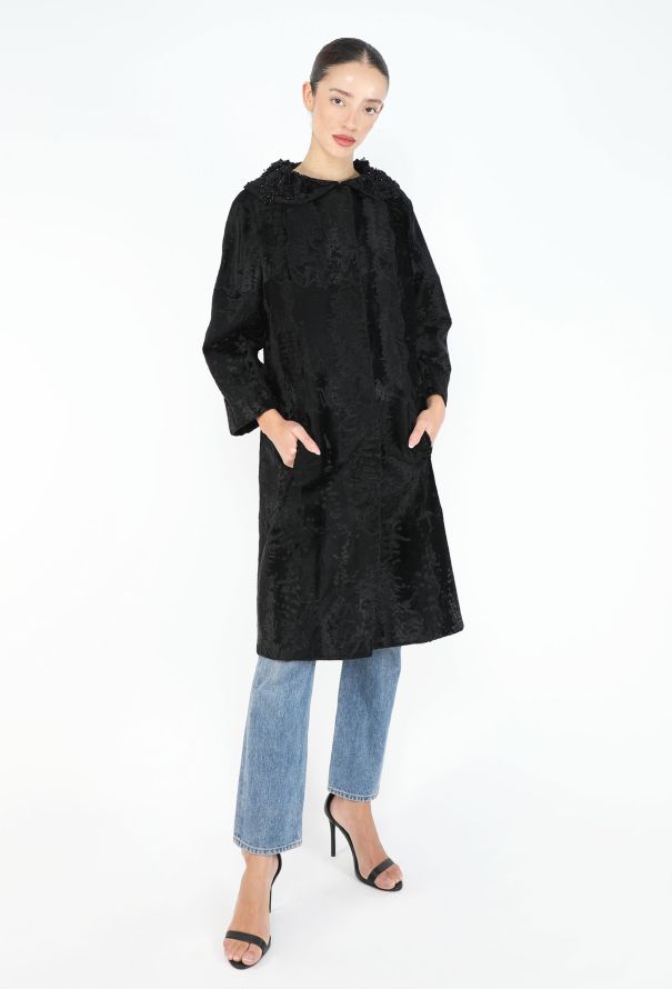 Prada Early 2000s Astrakhan Embroidered Coat - 6