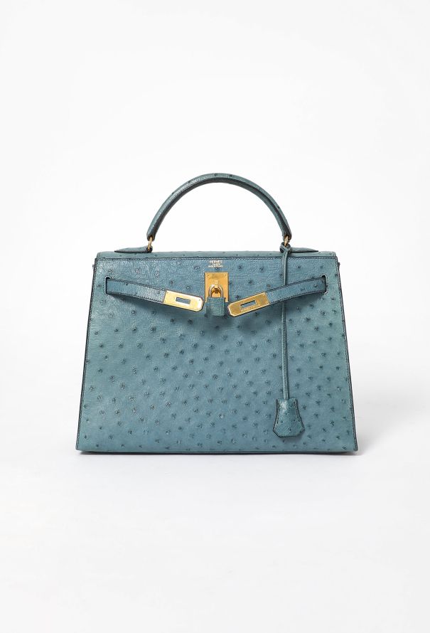 Hermès '90s Bleu Jean Ostrich Kelly Sellier 32 - 3
