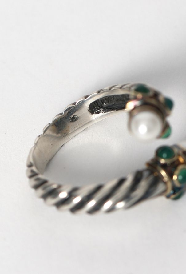 David Yurman 14K Yellow Gold, Emerald & Pearl Silver Cable Bypass Ring - 6