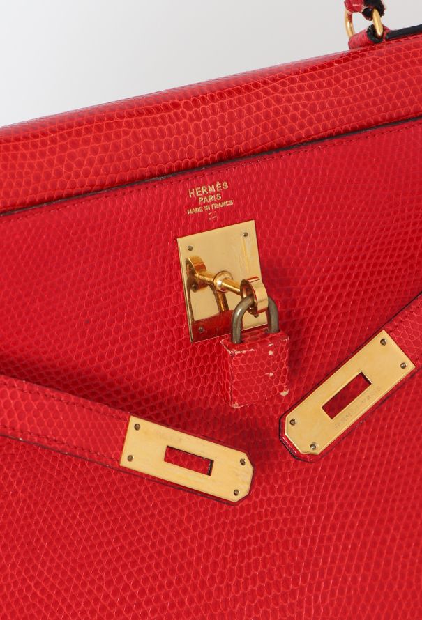 Hermès '80s Red Varanus Salvator Lizard Kelly Sellier 32 - 14