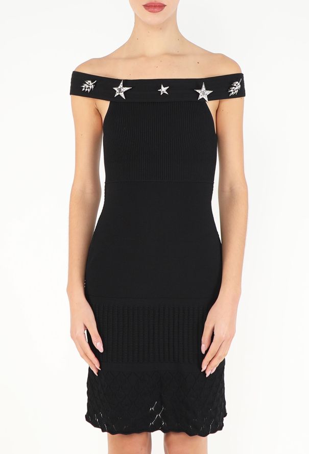 Chanel 2008 Off-Shoulder Strass Brooch Dress - 3