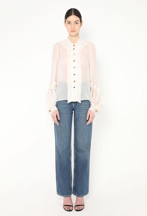 Chloé S/S 2007 Ruffled Silk Pinstripe Blouse - 4 Chloé S/S 2007 Ruffled Silk Pinstripe Blouse - 4