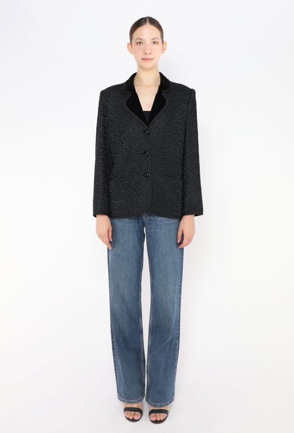 Saint Laurent '70s Velvet Trim Textured Blazer - 2 Saint Laurent '70s Velvet Trim Textured Blazer - 2