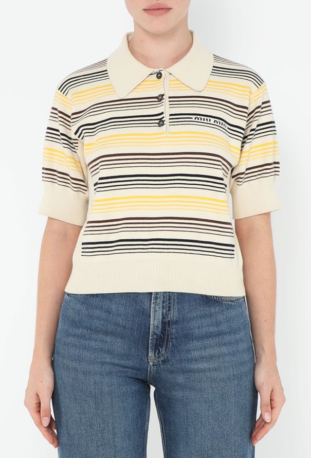 Miu Miu 2024 Striped Knit Emblem Polo - 2