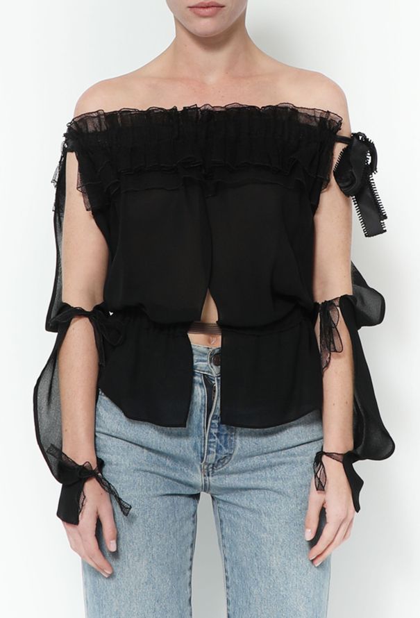 Saint Laurent F/W 2001 Ruffled Off-Shoulder Top - 4
