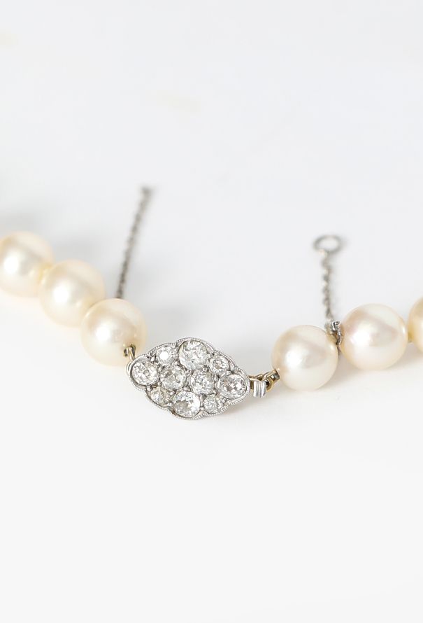 Vintage Fine Jewelry '50s Cultured Pearl Necklace with Diamond Clasp - 4