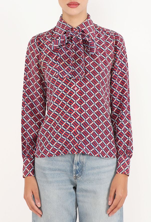 Saint Laurent Graphic Silk Lavallière Blouse, 1970s - 4