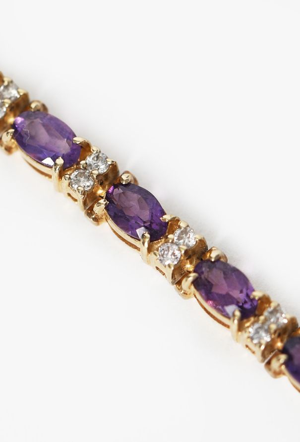 Modern Fine Jewelry 14K Yellow Gold, Diamond  & Amethyst Tennis Bracelet - 8