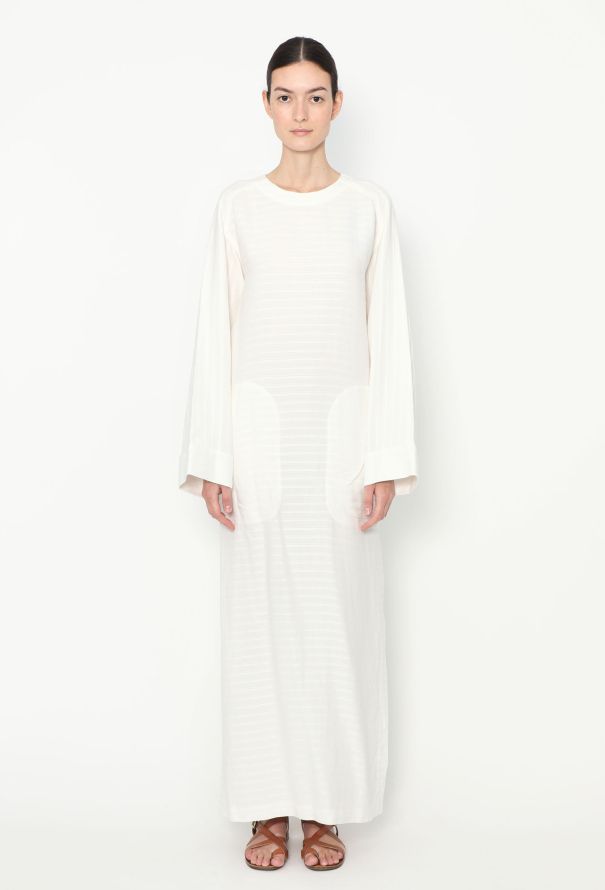 Saint Laurent White Linen Blend Long  Kaftan Dress - 1