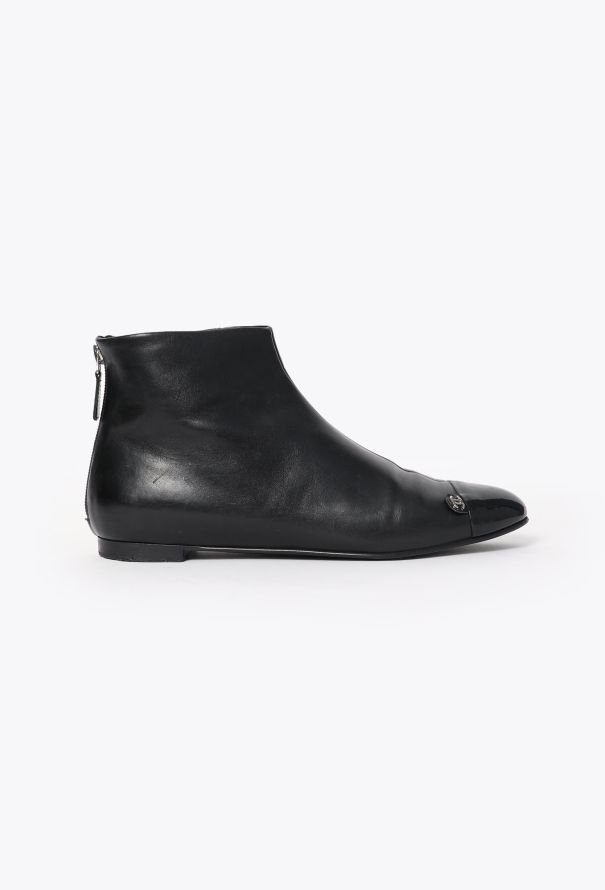 Chanel Leather Cap-Toe Ankle Boots - 1