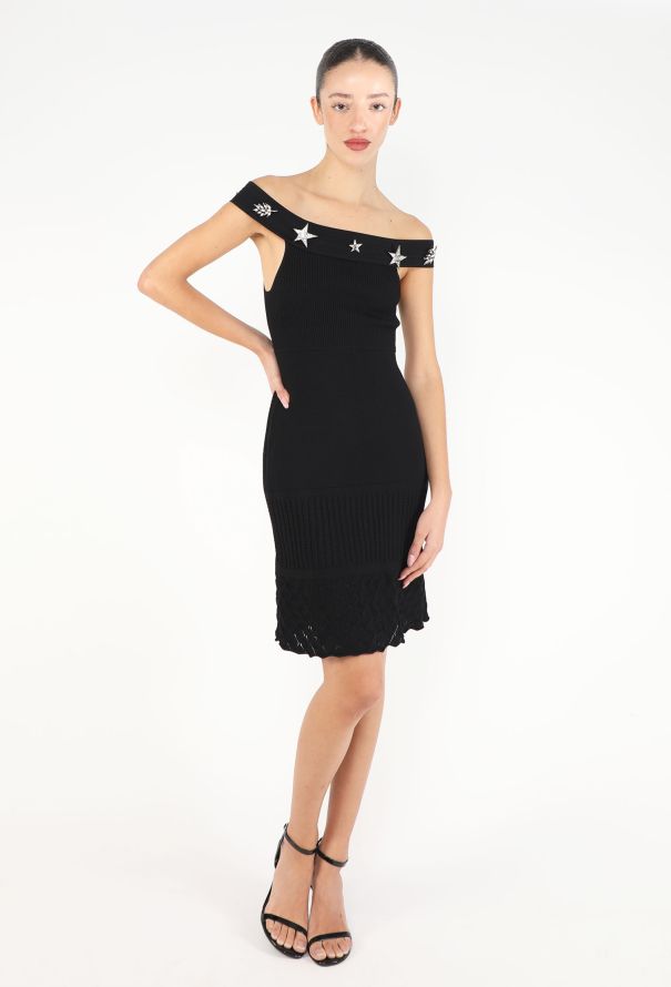 Chanel 2008 Off-Shoulder Strass Brooch Dress - 4