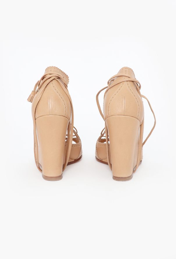 Hermès Eyelet Leather Wedge Sandals - 5 Hermès Eyelet Leather Wedge Sandals - 5