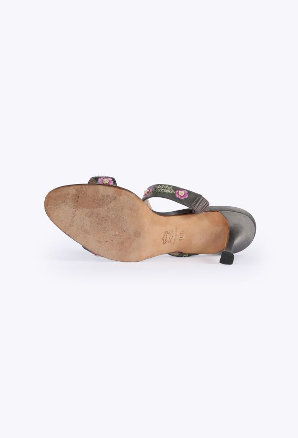 Manolo Blahnik Floral Embroidered Satin Mules - 5