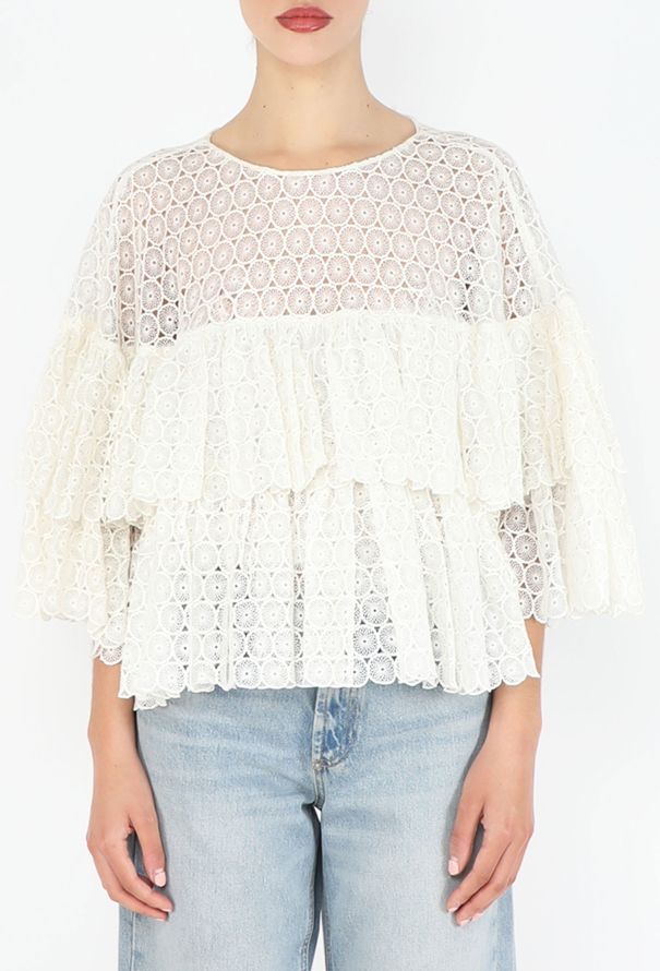 Chloé Lace Ruffled Cotton Top - 1