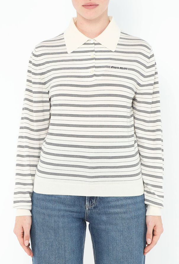 Miu Miu 2024 Striped Emblem Polo Top - 1