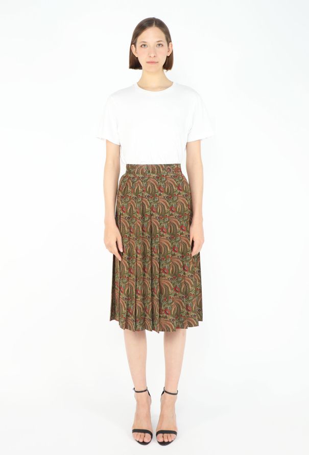 Hermès '70s Floral Pleated Silk Skirt - 1