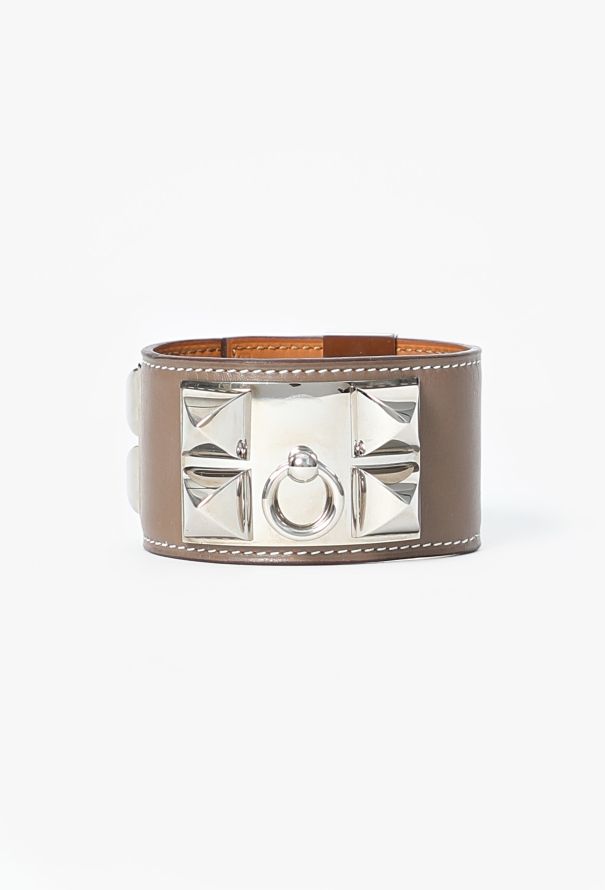 Hermès Taupe Leather Médor Cuff, 2008 - 1