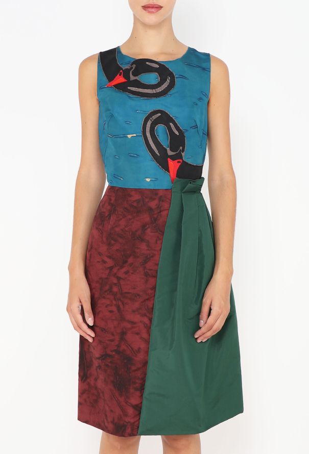 Prada S/S 2005 Swan Appliqué Silk Dress - 3