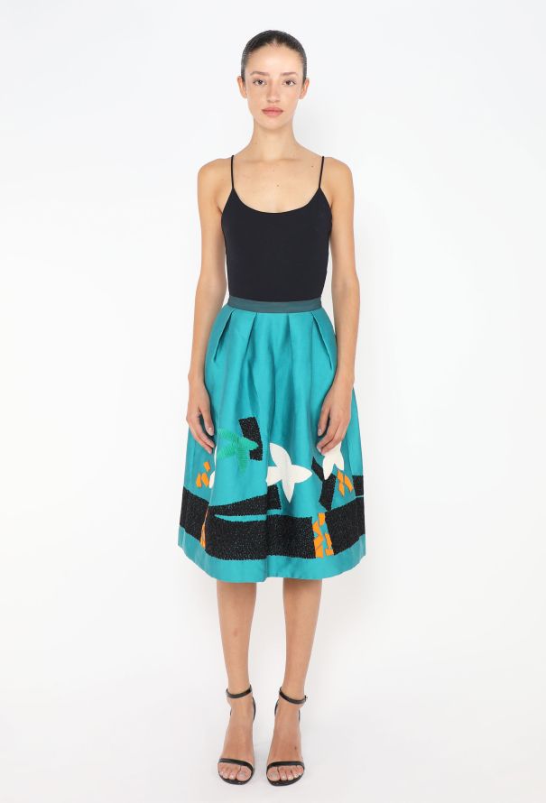 Oscar De La Renta Taffeta Embroidered Skirt - 3